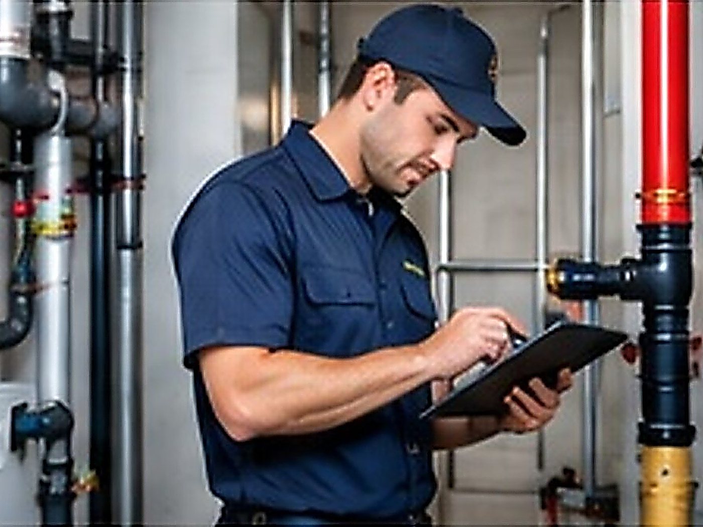 Technician inspecting building systems